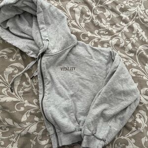 Vitality Cropped Grey Zip Hoodie